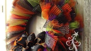 Halloween Tulle amp Ribbon Wreath Tutorial [upl. by Annawot314]