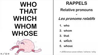 Relative pronouns – Les pronoms relatifs en anglais [upl. by Busch45]