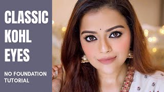 INDIAN FESTIVE NO FOUNDATION SMUDGED KAJAL LOOK  SMOKEY KAJAL TUTORIAL FOR BEGINNERS [upl. by Ainimreh]