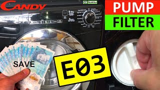 How to remove and clean filter on Candy Washing Machine prevent Candy E03 Error Code [upl. by Eelannej361]