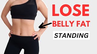 EASY STANDING workout to lose belly fat get a flat stomach in 10 days no jumping  DAY 1 [upl. by Yuria217]