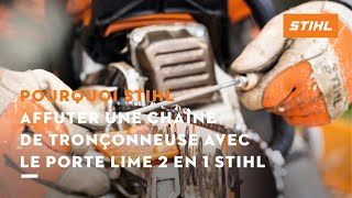 Tutoriel tronçonneuse n° 12 – Affuter une chaîne de tronçonneuse avec le porte lime 2 en 1 STIHL [upl. by Oiragelo175]