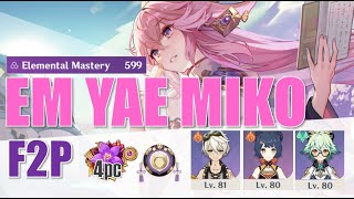 Triple EM Yae Miko F2P Build  Possible Dendro Reaction Build  C0 Yae Miko Showcase  Hakushin Ring [upl. by Ahtram709]